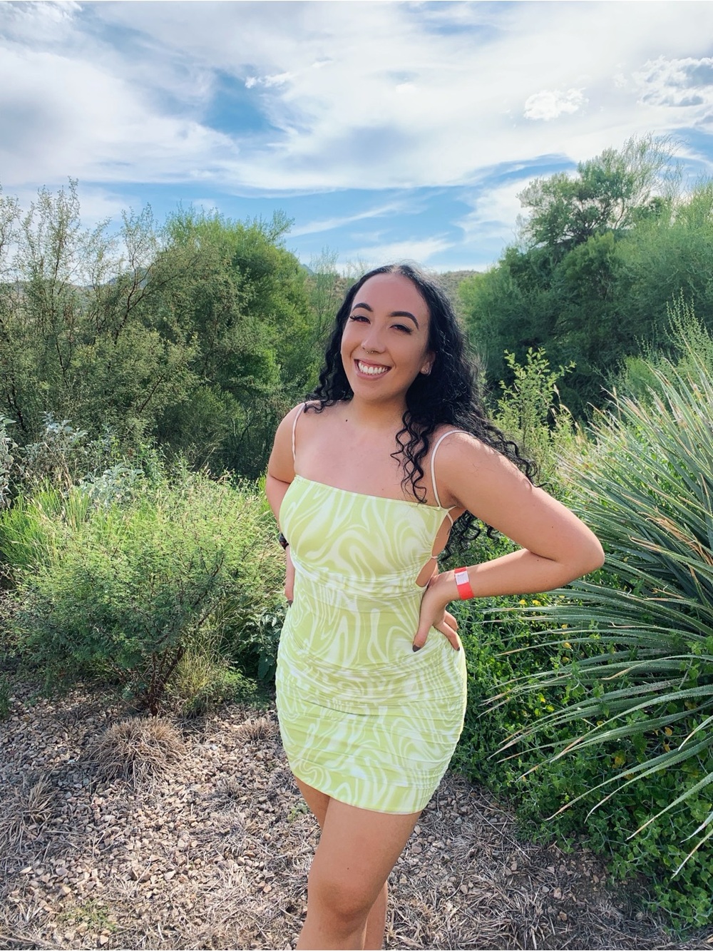 Sleeveless Lime Green Printed Bodycon Dress